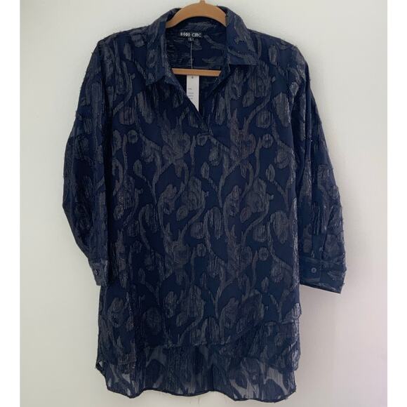 Boho Chic Navy‎ Blouse NWT size large $120 retail - Picture 1 of 5